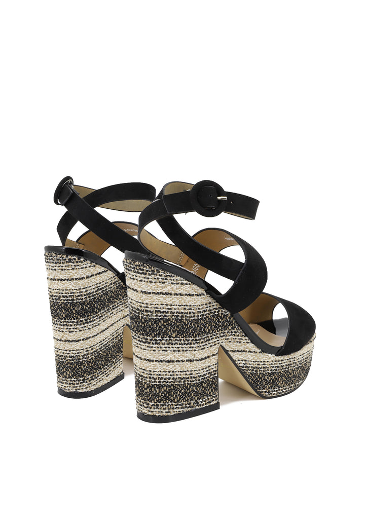 sandali da donna estivi colore nero con tacco alto e plateau e cinturino
