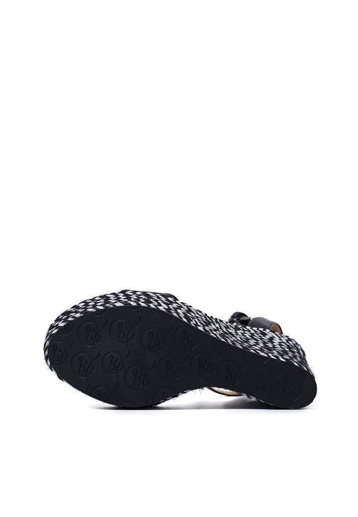 sandali zatteroni in ecopelle colore nero con cinturino e zeppa alta