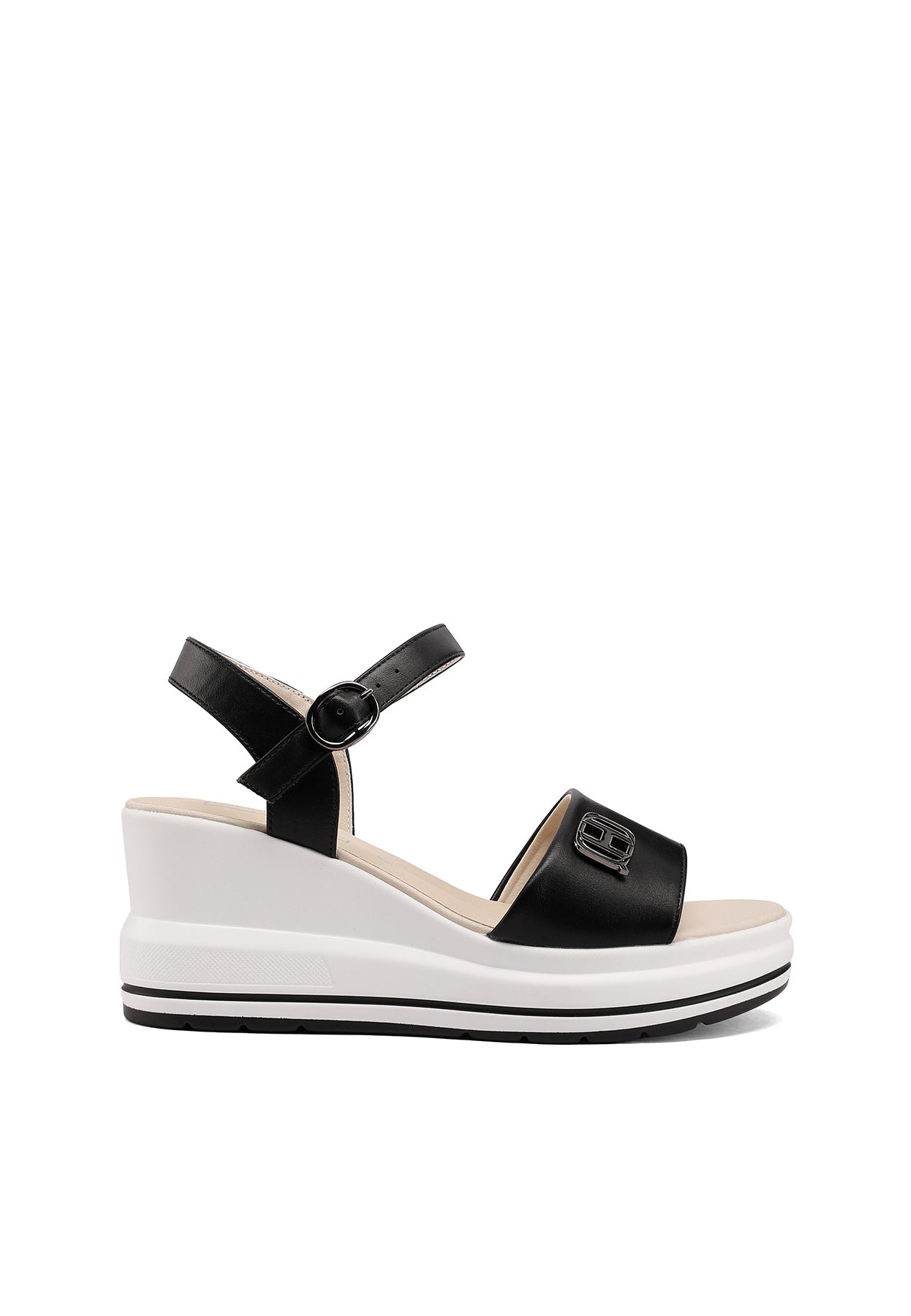WHITE MOUNTAIN Brux Sandali Con Zeppa Per Donna - Nero Liscio, Taglia 39 EU - Comodi, Con Cinghia Regolabile E Soletta Imbottita