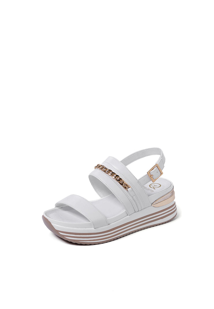 sandali da donna colore bianco e dettagli argento con zeppa platform e cinturino alla caviglia
