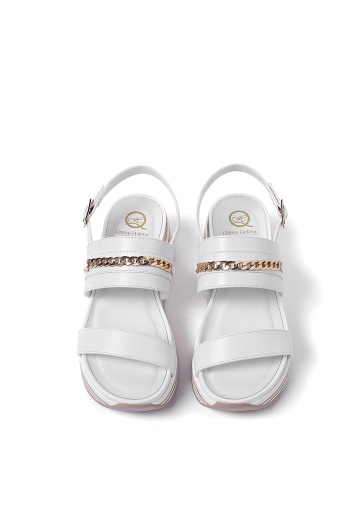 sandali da donna colore bianco e dettagli argento con zeppa platform e cinturino alla caviglia