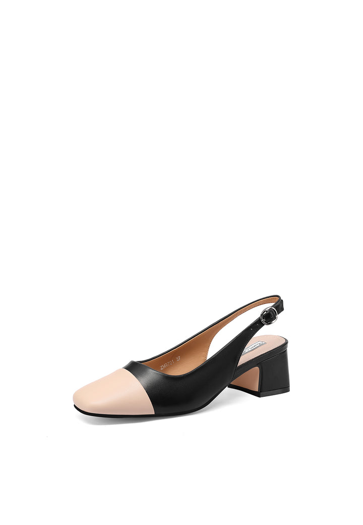 Sandali eleganti con tacco basso da donna colore nero-beige