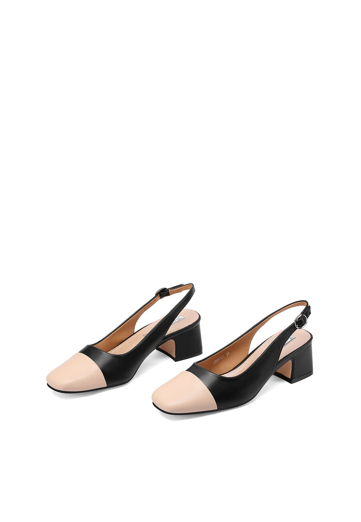 Sandali eleganti con tacco basso da donna colore nero-beige