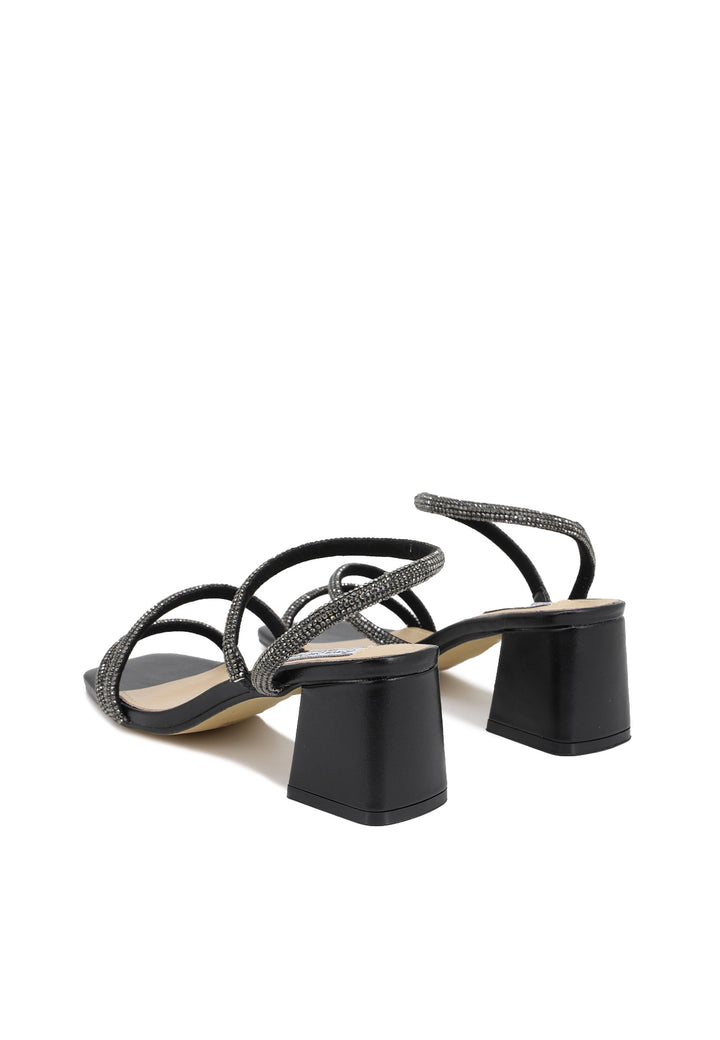 sandali eleganti da donna colore nero con tacco e fasce con brillantini
