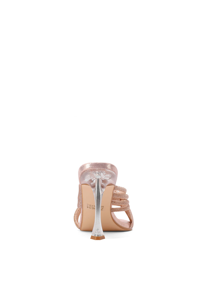 sandali eleganti colore champagne con brillantini e tacco trasparente