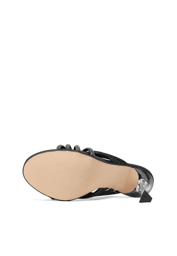 sandali eleganti colore nero con brillantini e tacco trasparente