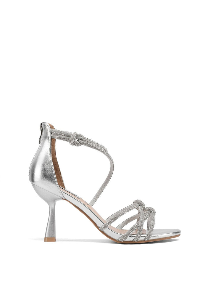 Sandali eleganti da donna con strass e tacco 8 cm colore argento