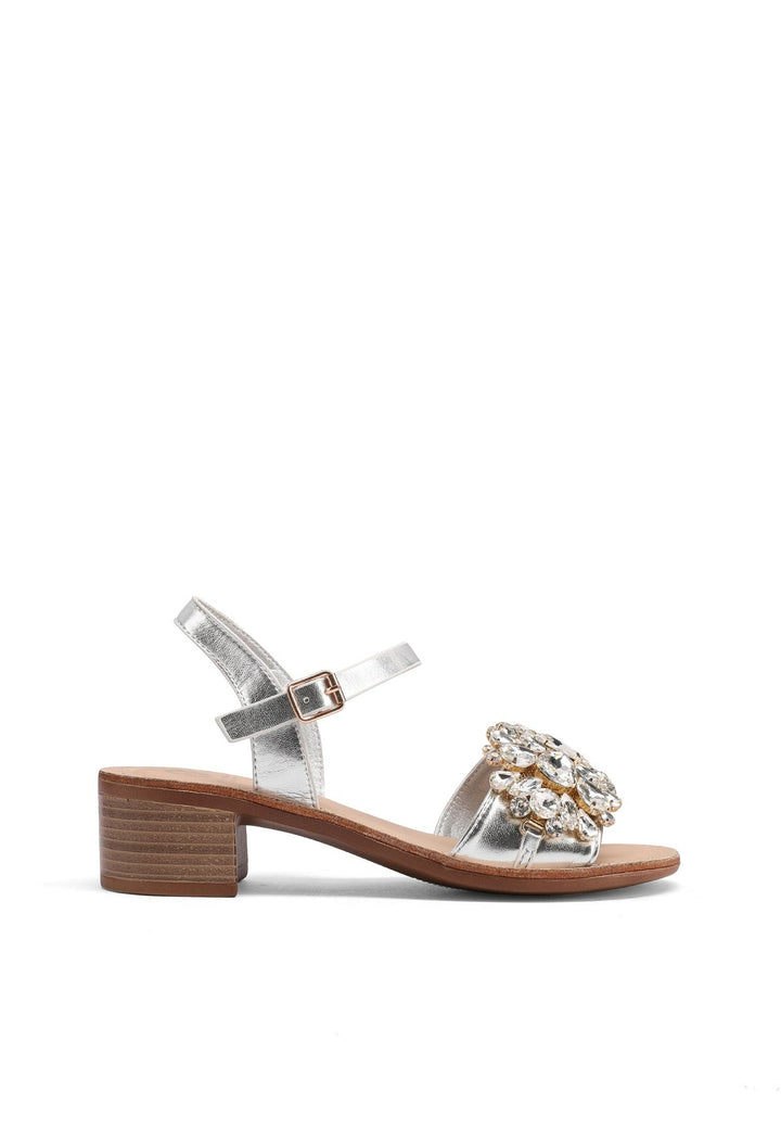 Sandali gioiello colore argento con cinturino e tacco comodo
