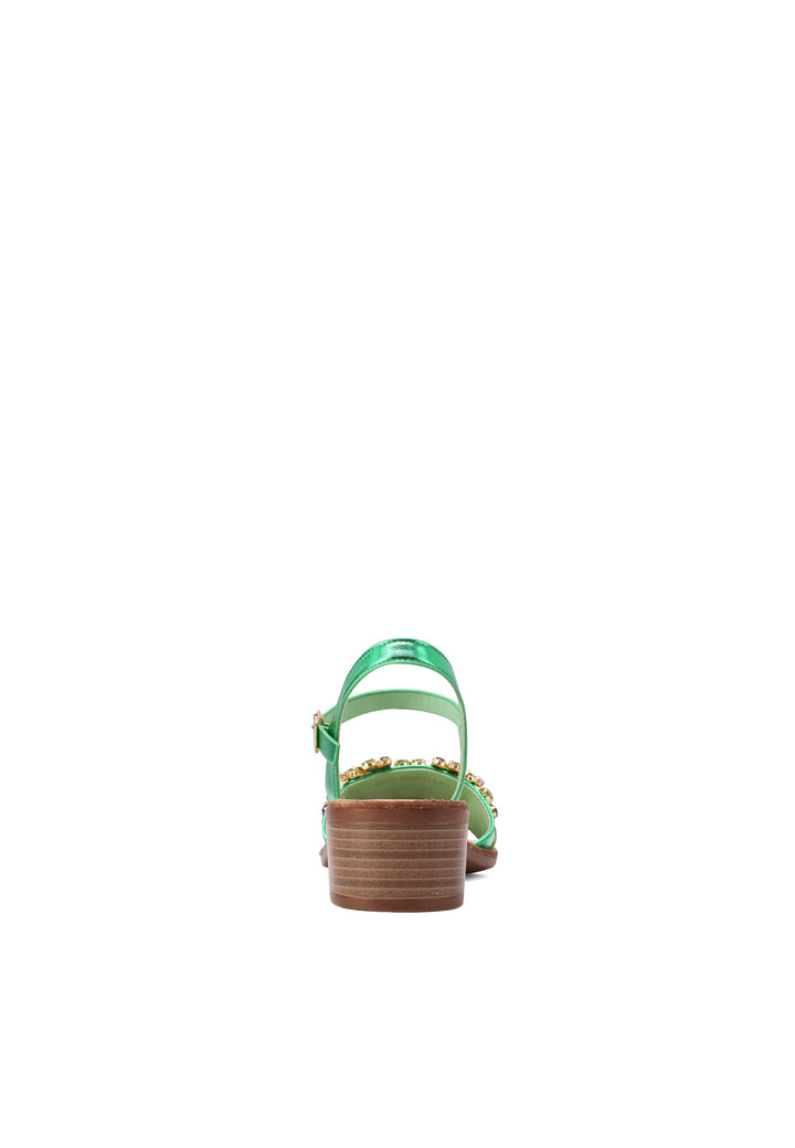 Sandali gioiello colore verde con cinturino e tacco comodo