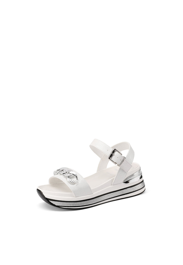 Sandali con platform alta 5 cm e cinturino e morsetto colore bianco