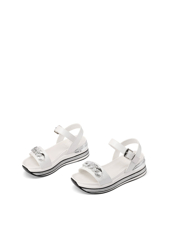 Sandali con platform alta 5 cm e cinturino e morsetto colore bianco