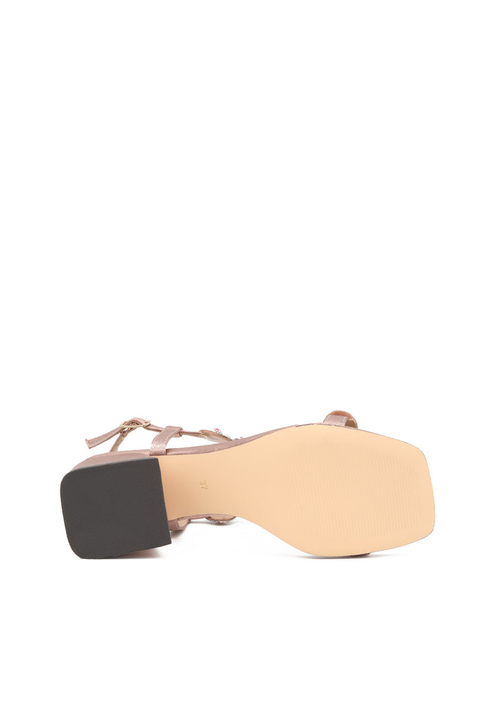 Sandali eleganti con tacco comodo da 6 cm, cinturino e pietre sulla tomaia colore rosa
