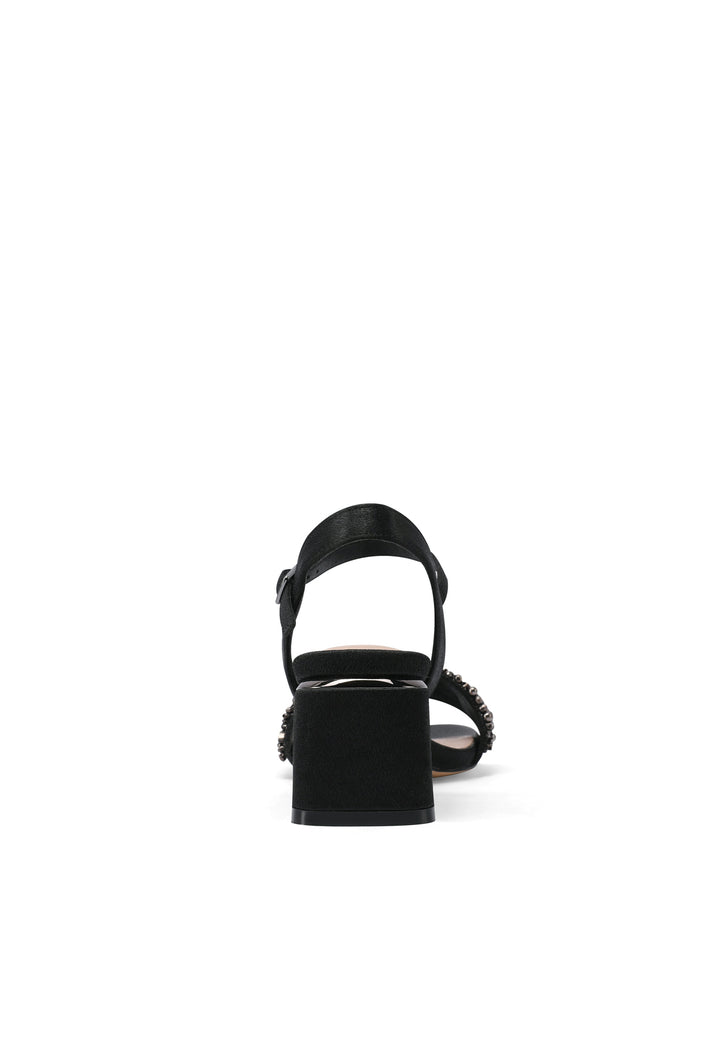 Sandali con tacco grosso e alto 6 cm con cinturino e pietre sulla tomaia. Colore nero