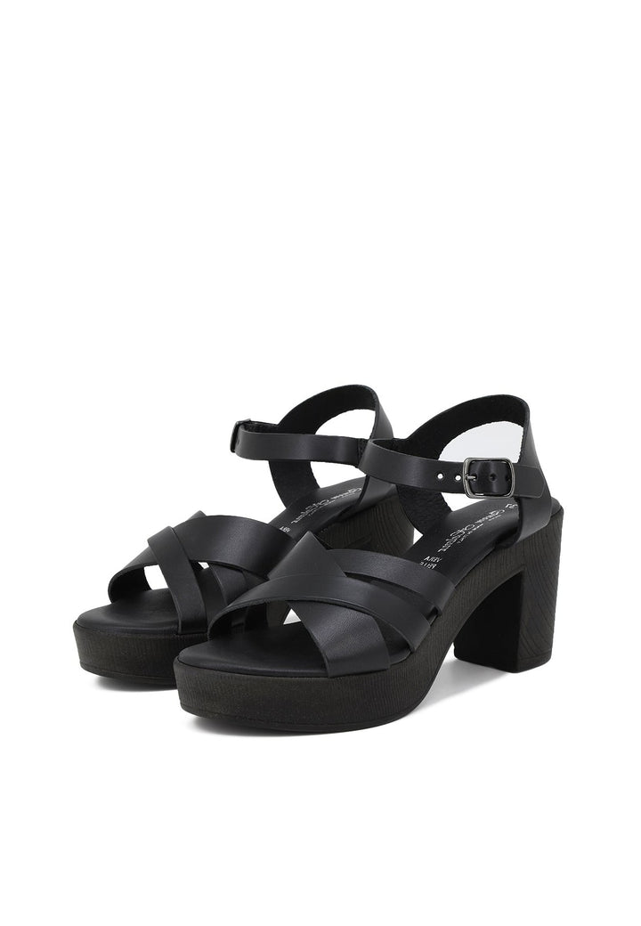 sandalo in pelle vera nera con cinturino e tacco 8,5 cm