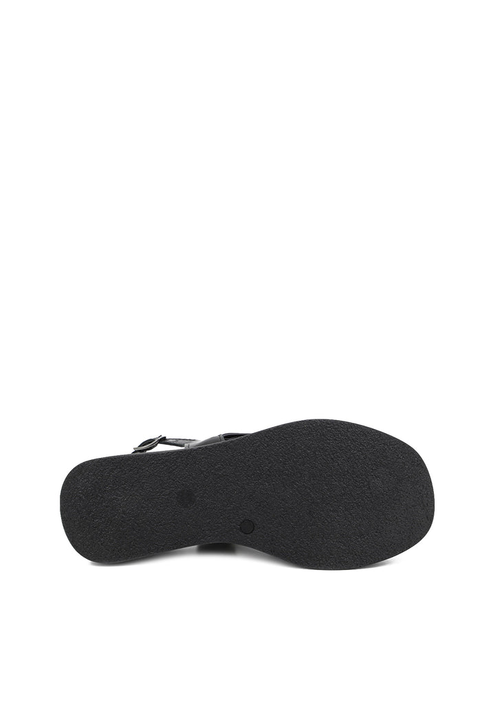 sandali con plateau doppia fascia e cinturino alla caviglia in vera pelle nera