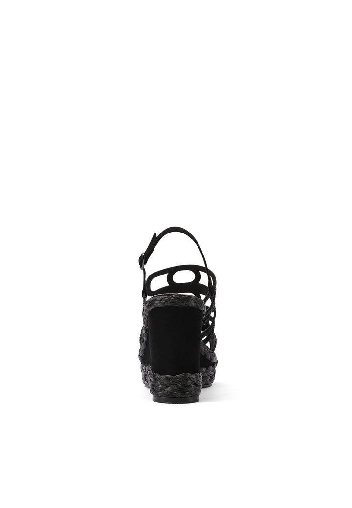 Sandali zeppa con corda ed ecopelle colore nero