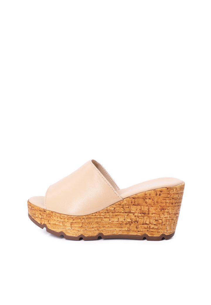 Sandali in vera pelle colore beige con zeppa