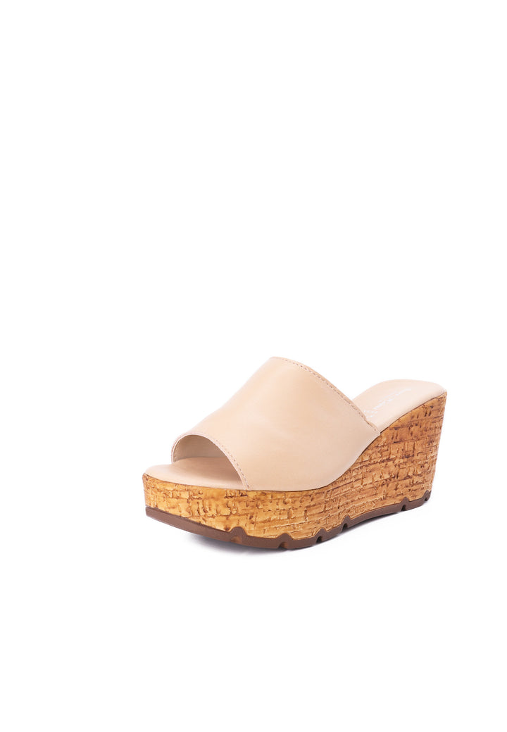 Sandali in vera pelle colore beige con zeppa