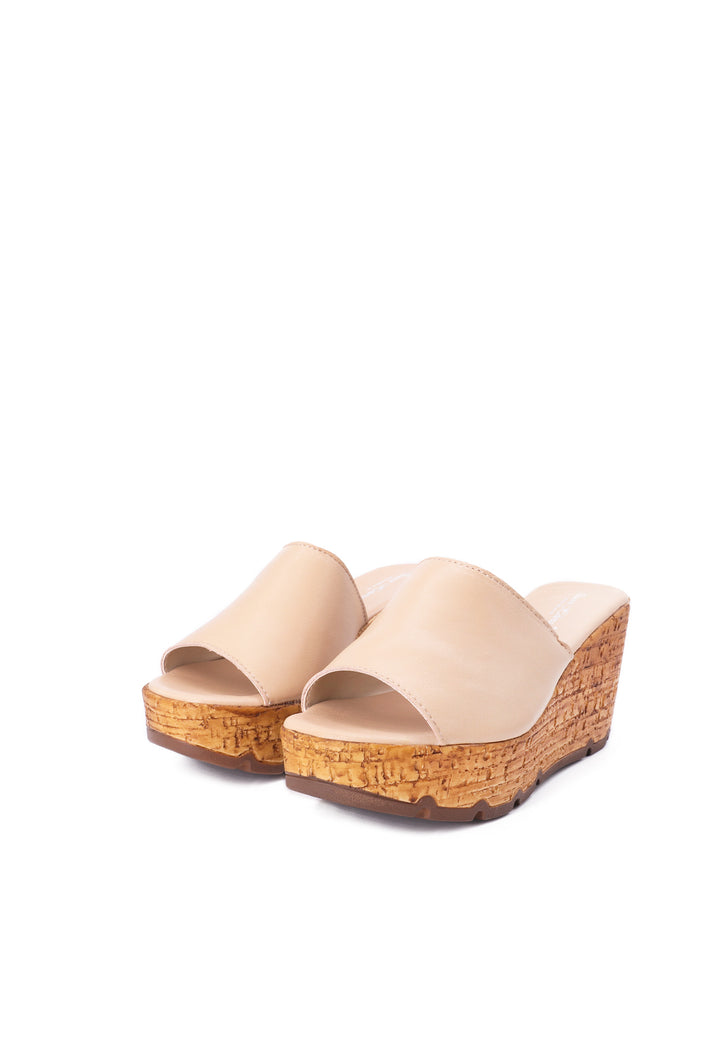 Sandali in vera pelle colore beige con zeppa