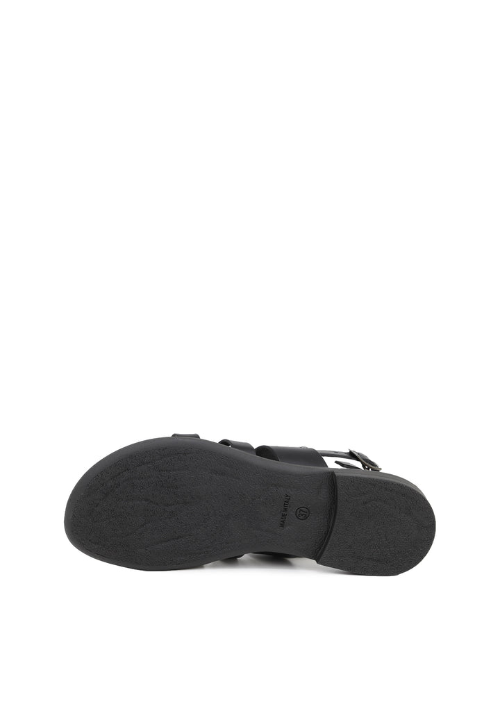 Sandalo basso con fasce e cinturino in vera pelle color nero