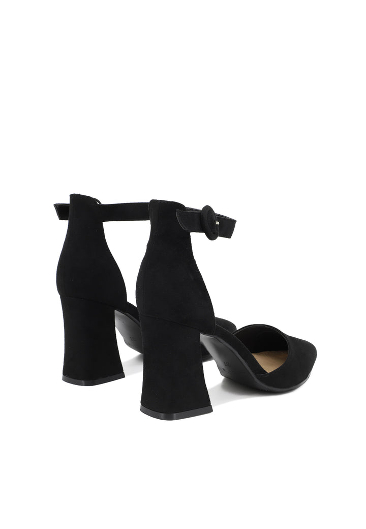 Sandalo a punta nero con tacco alto in ecopelle cinturino alla caviglia colore nero