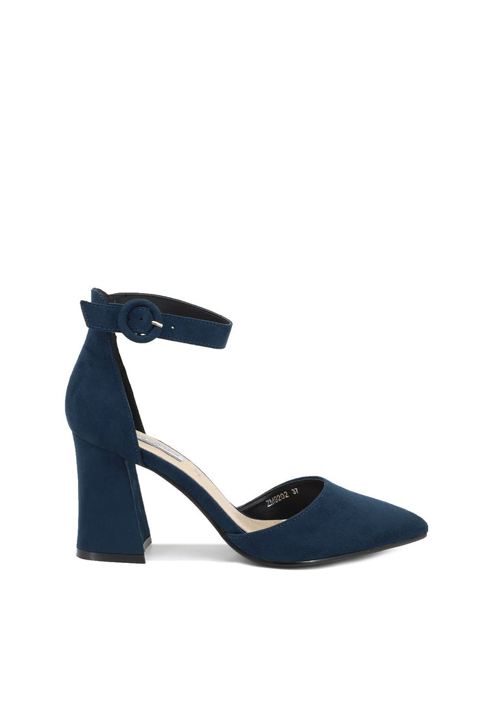 Sandalo a punta nero con tacco alto in ecopelle cinturino alla caviglia colore blu