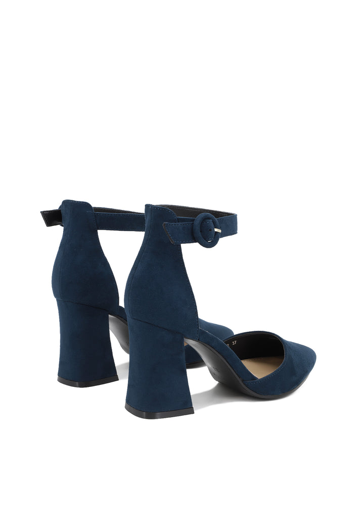 Sandalo a punta nero con tacco alto in ecopelle cinturino alla caviglia colore blu