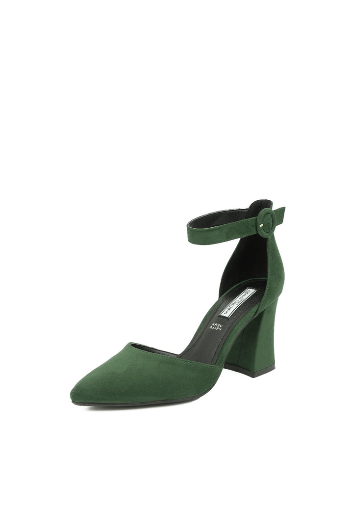 Sandalo a punta nero con tacco alto in ecopelle cinturino alla caviglia colore verde