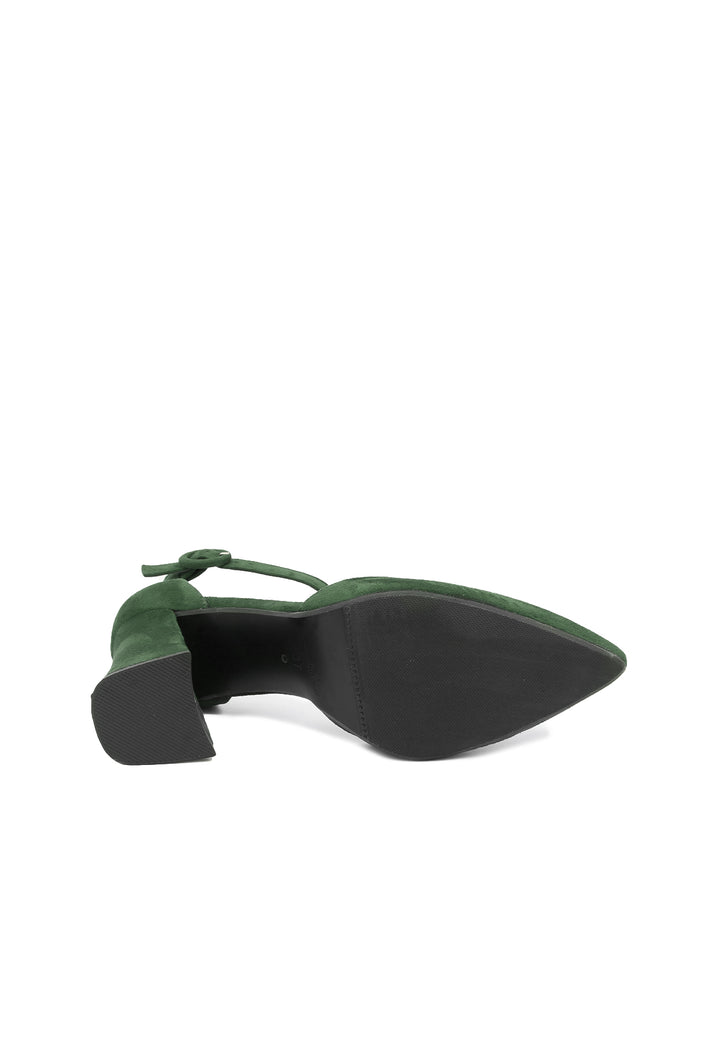 Sandalo a punta nero con tacco alto in ecopelle cinturino alla caviglia colore verde