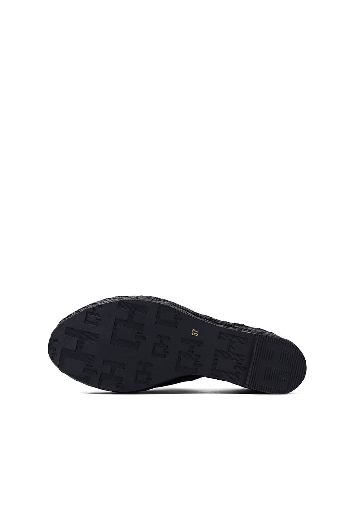 sandalo zeppa in ecopelle colore nero con sottopiede in vera pelle
