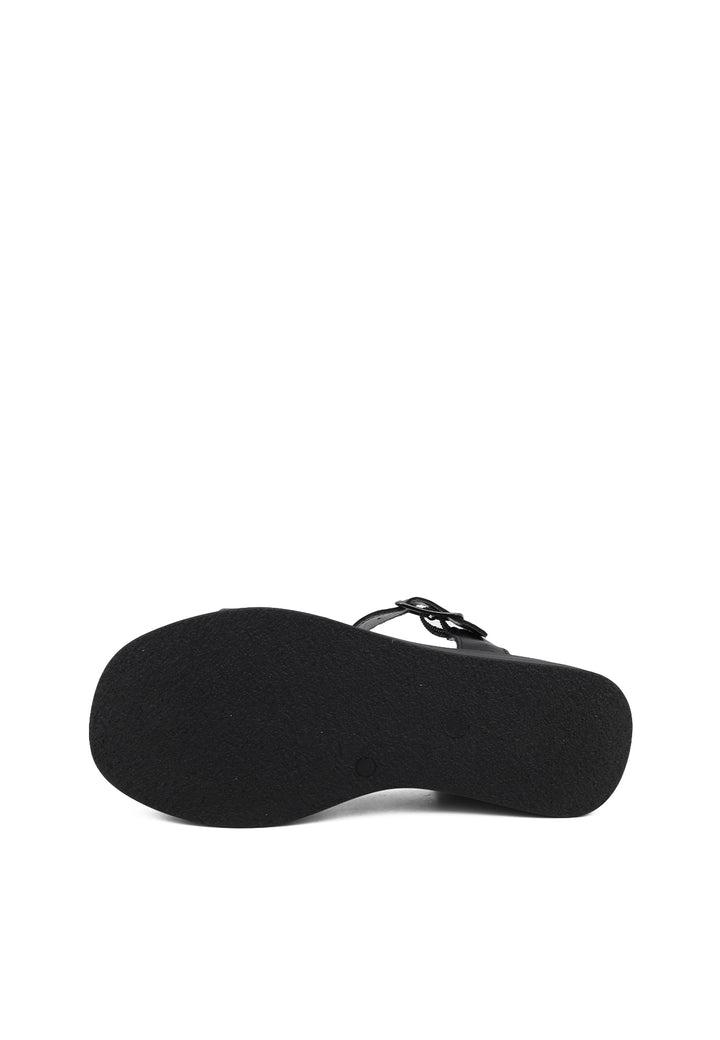 Sandalo zatterone in vera pelle color nero con cinturino