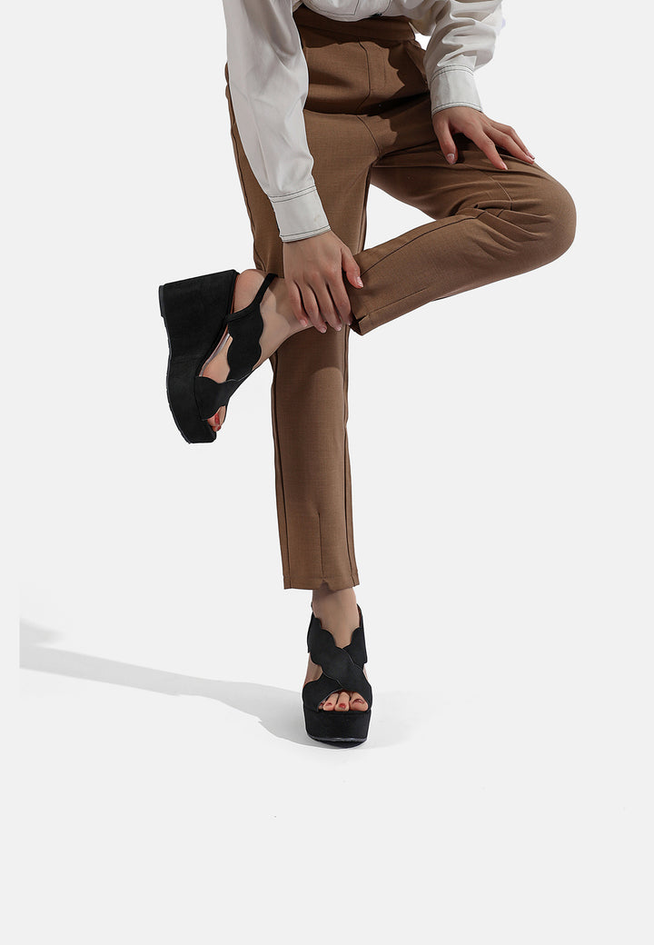 sandali zatteroni da donna in ecopelle colore nero con cinturino e zeppa alta