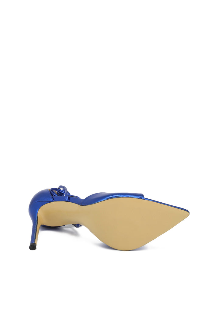 scarpe decollete con punta aperta colore blu tacco a spillo e lacci alla caviglia