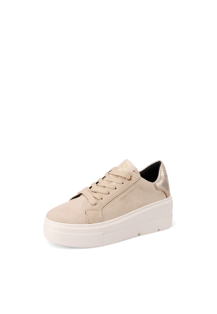scarpe sneakers beige suola alta con lacci