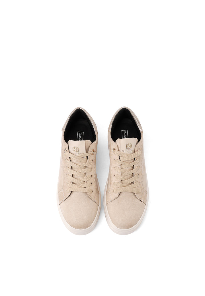 scarpe sneakers beige suola alta con lacci