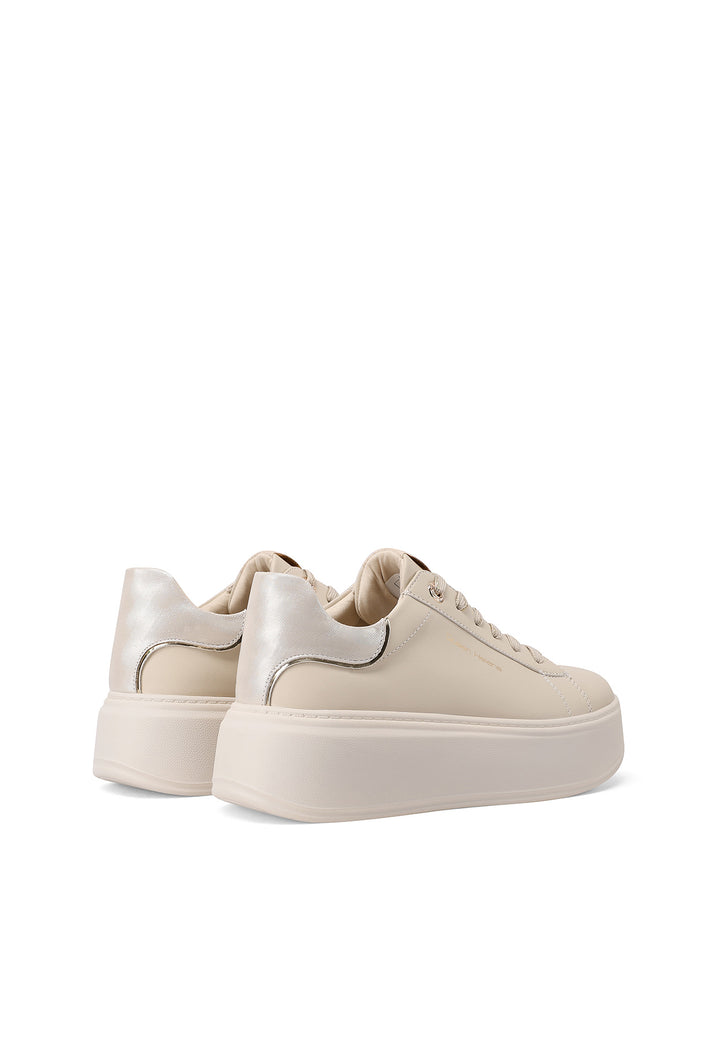 Sneakers da donna beige Queen Helena con lacci, suola alta e dettaglio lucido sul retro