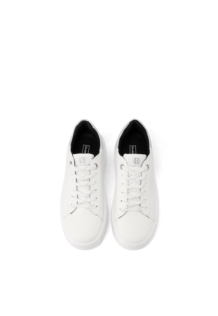 Sneakers da donna bianche Queen Helena con lacci, suola alta e dettaglio lucido sul retro