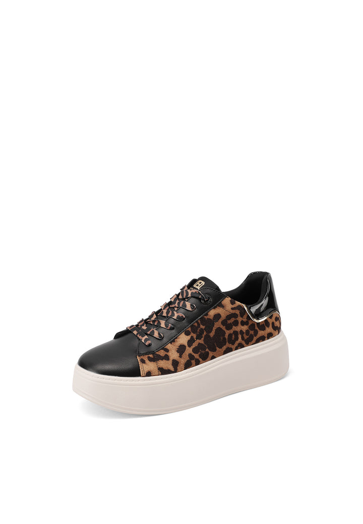 Sneakers da donna leopardato Queen Helena con lacci, suola alta e dettaglio lucido sul retro