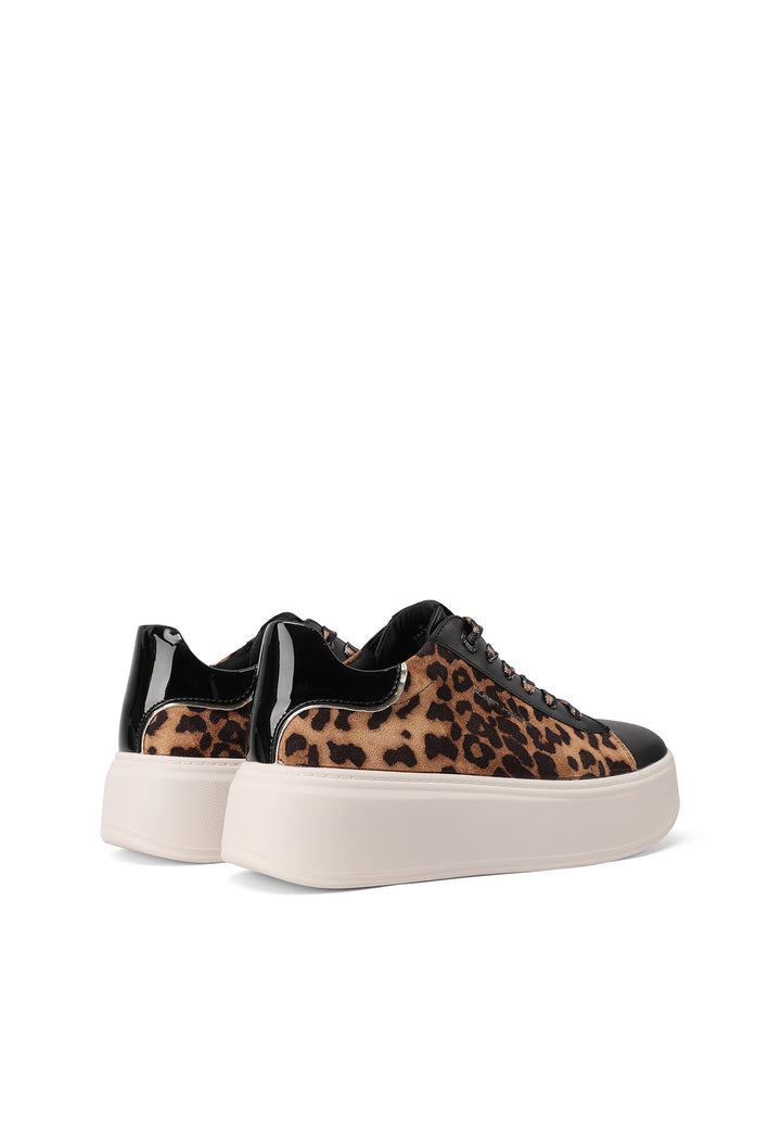 Sneakers da donna leopardato Queen Helena con lacci, suola alta e dettaglio lucido sul retro