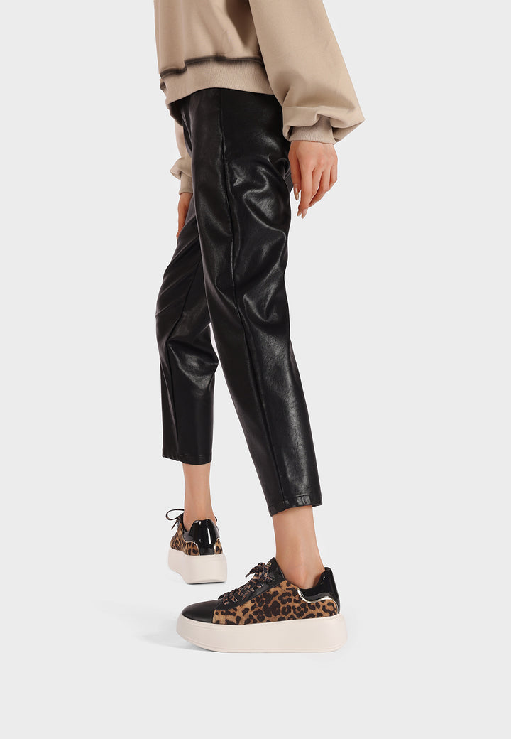 Sneakers da donna leopardato Queen Helena con lacci, suola alta e dettaglio lucido sul retro