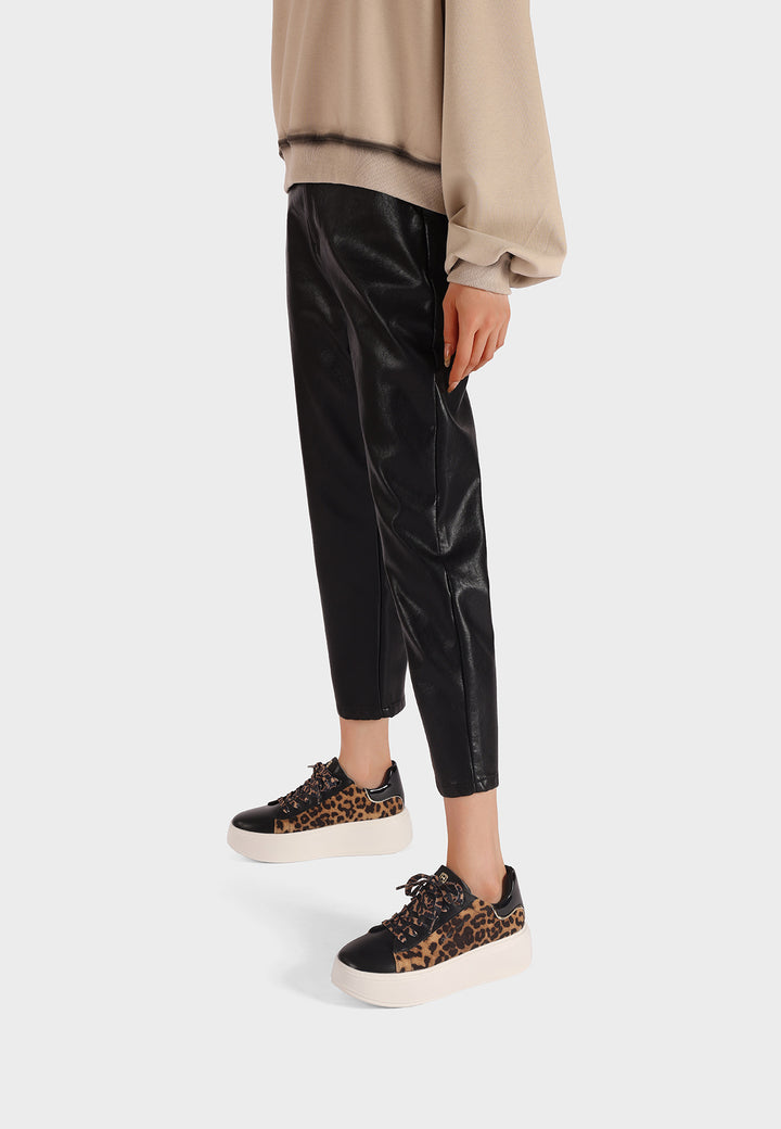 Sneakers da donna leopardato Queen Helena con lacci, suola alta e dettaglio lucido sul retro