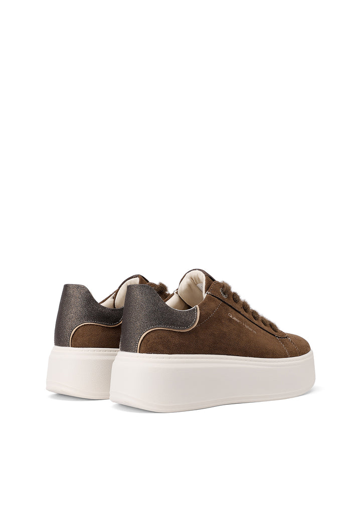 Sneakers da donna marroni Queen Helena con lacci, suola alta e dettaglio lucido sul retro