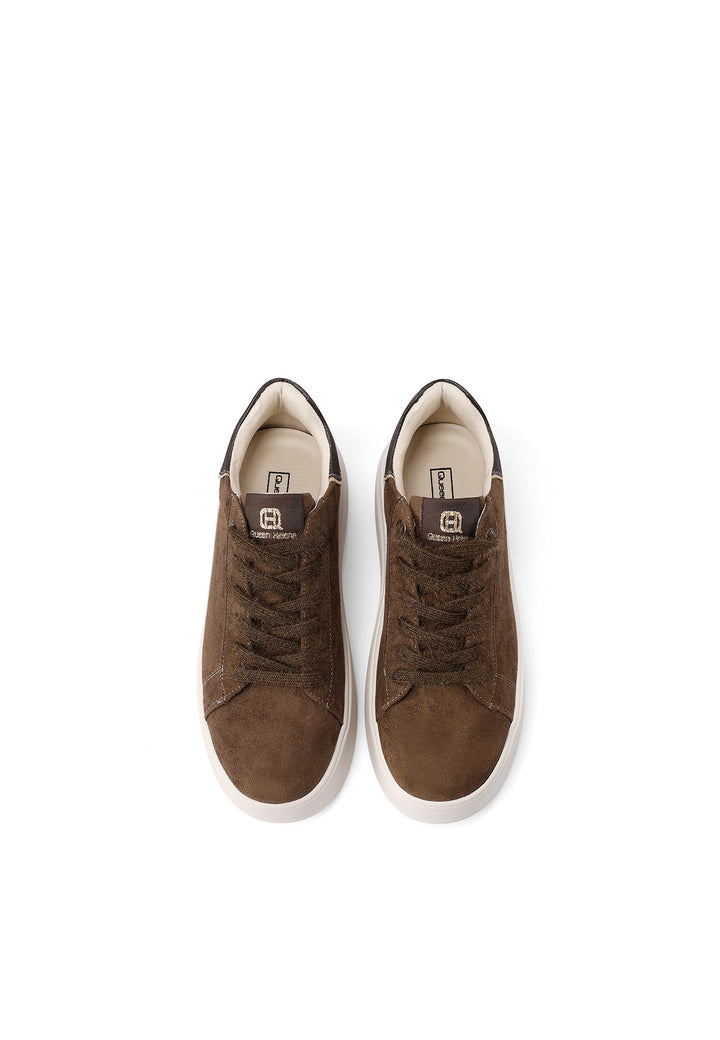Sneakers da donna marroni Queen Helena con lacci, suola alta e dettaglio lucido sul retro