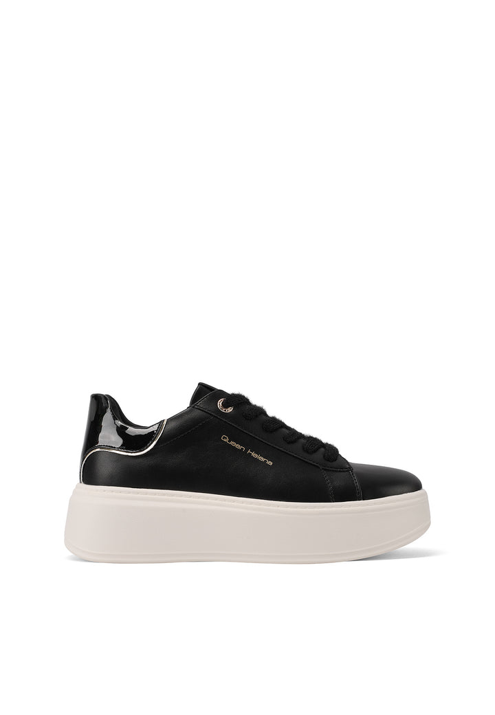 Sneakers da donna nere Queen Helena con lacci, suola alta e dettaglio lucido sul retro
