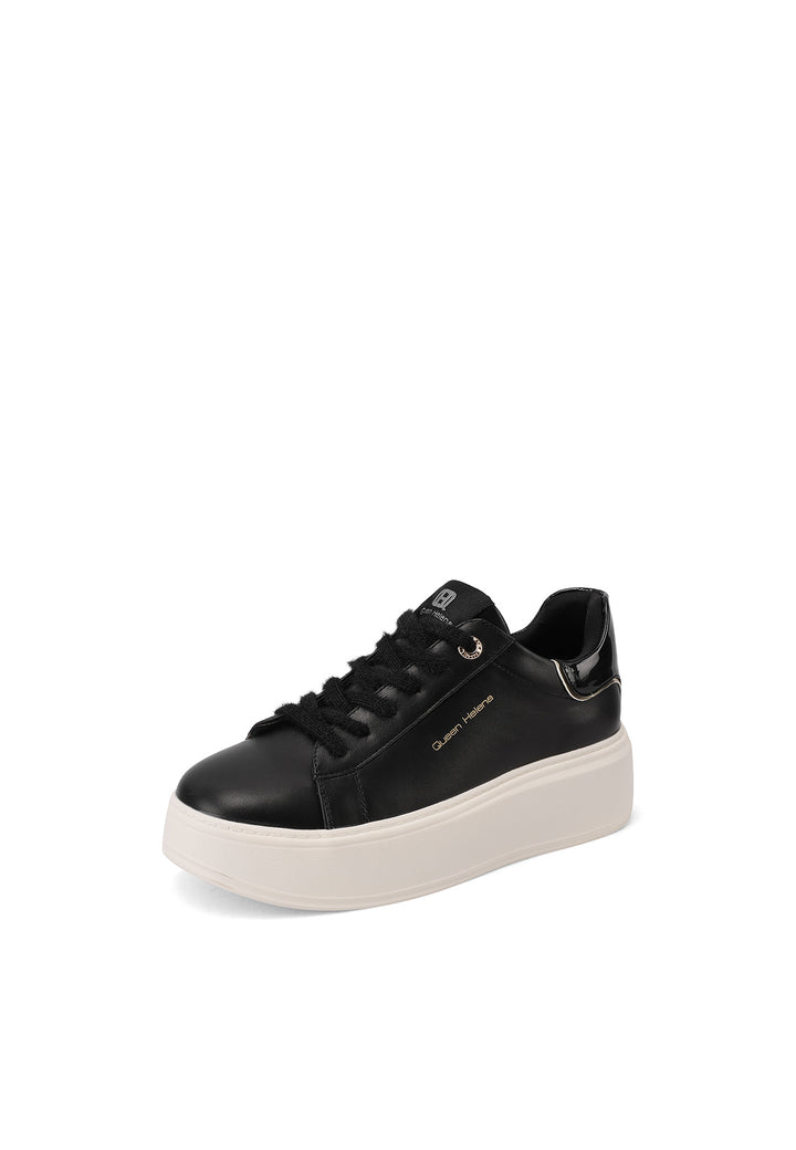 Sneakers da donna nere Queen Helena con lacci, suola alta e dettaglio lucido sul retro
