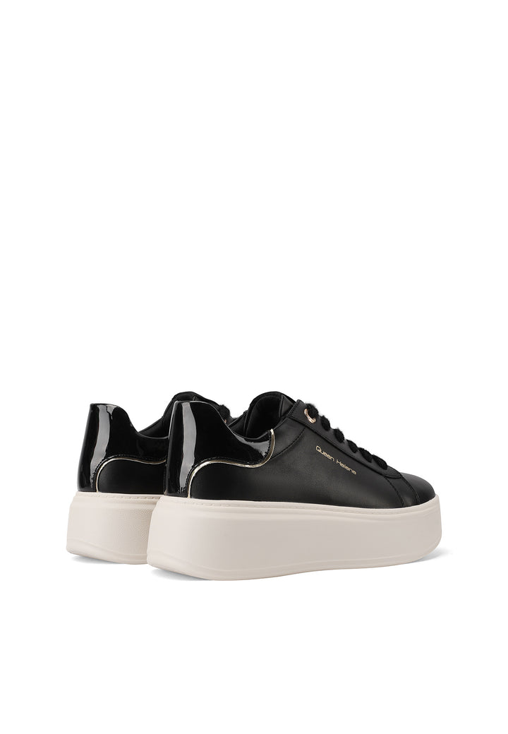 Sneakers da donna nere Queen Helena con lacci, suola alta e dettaglio lucido sul retro