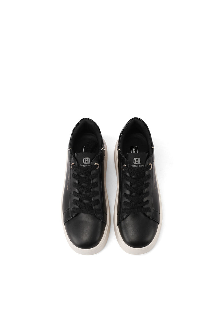 Sneakers da donna nere Queen Helena con lacci, suola alta e dettaglio lucido sul retro
