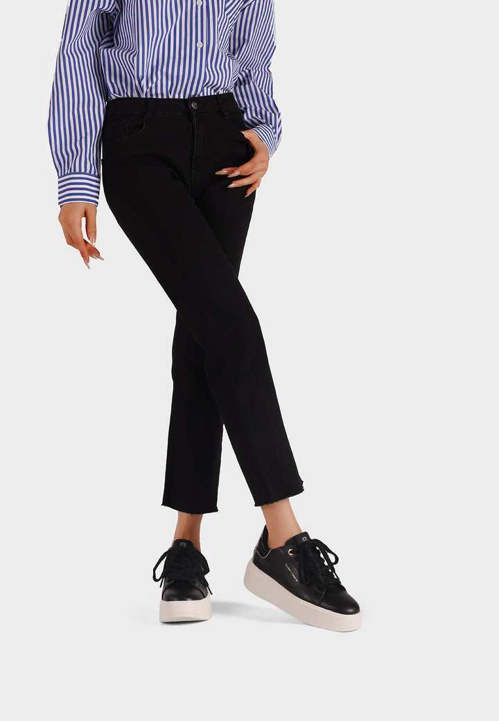 Sneakers da donna nere Queen Helena con lacci, suola alta e dettaglio lucido sul retro