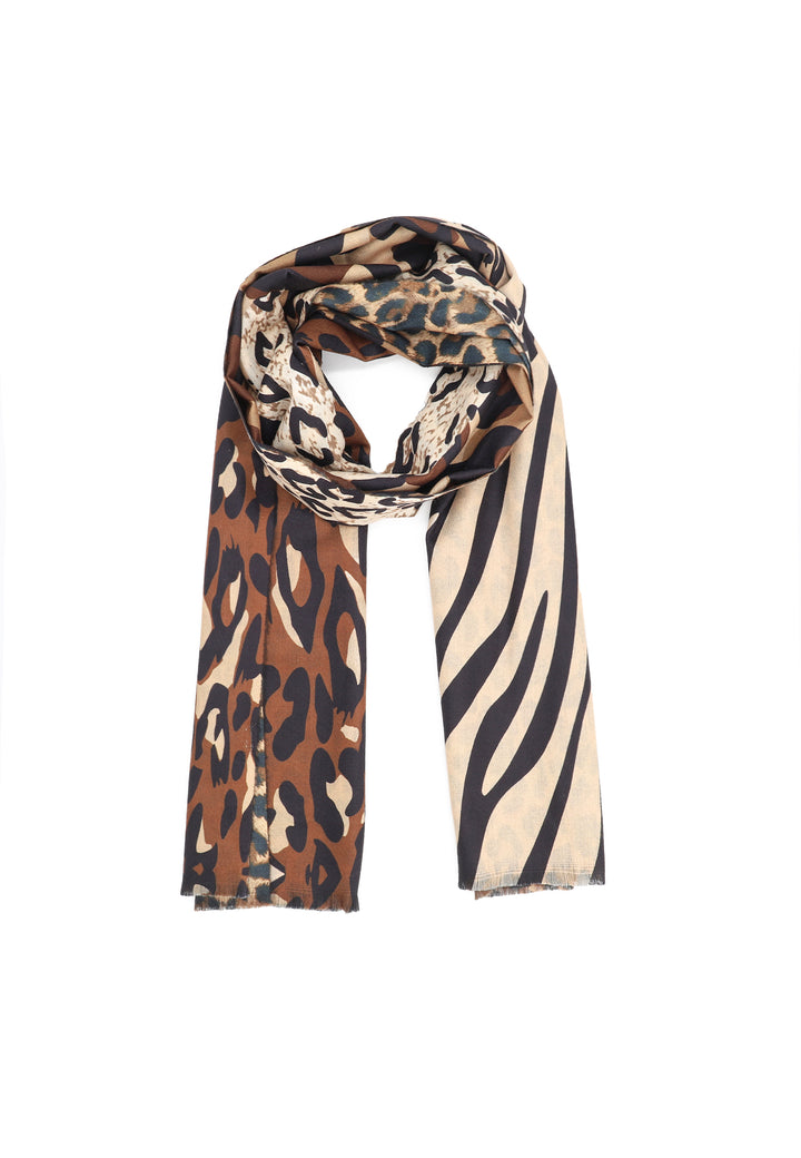 sciarpa animalier leopardata e zebrata con fondo marrone