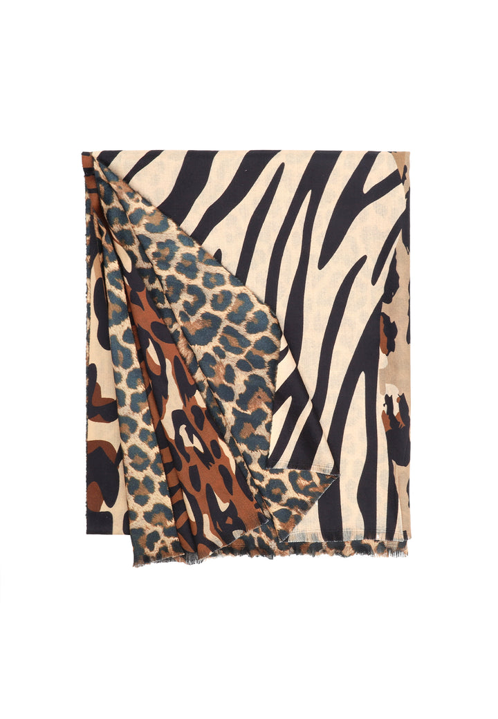sciarpa animalier leopardata e zebrata con fondo marrone